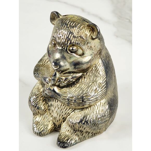 Panda Bear Silver Coin Bank 3 7/8" x 3" Piggy Bank Nursery Decor 90s Accent - Picture 4 of 14
